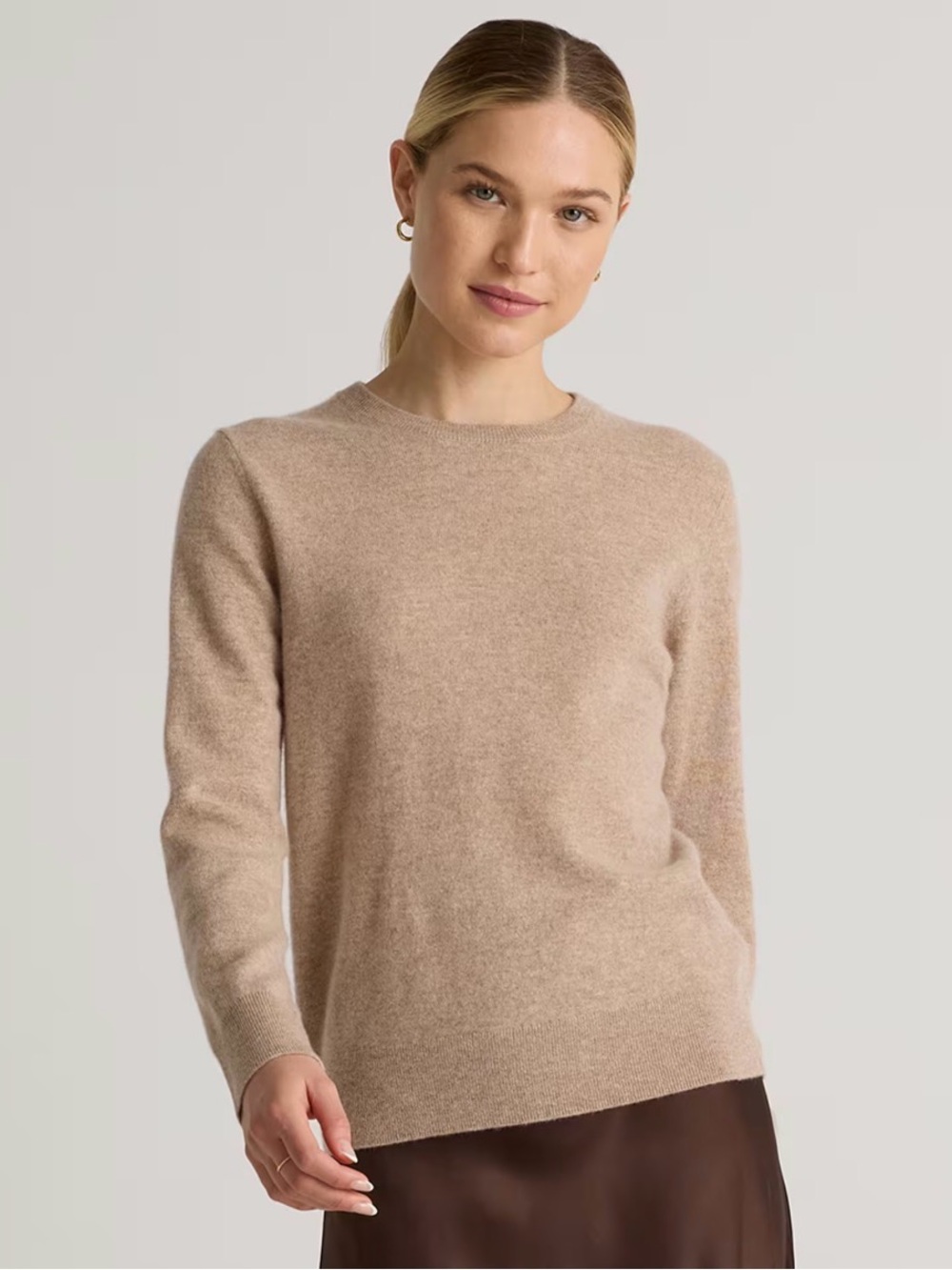 Quince Women’s Mongolian Cashmere Crewneck Sweater in Camel
